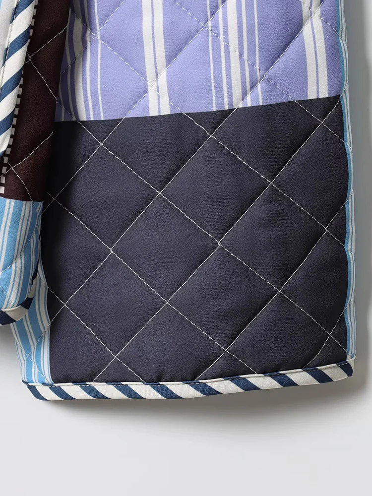 سترة نسائية جديدة ذات ياقة واقفة متعددة الاستخدامات على الطراز الأوروبي والأمريكي مطبوعة من القطن المبطن غير الرسمي