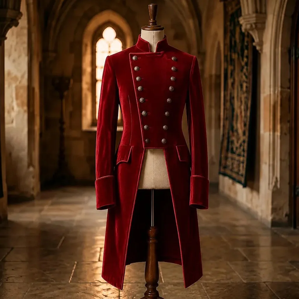 Chaqueta Militar de Terciopelo Rojo Real Medieval, Estilo Gótico Victoriano, Cruzada, Hecha a Medida, Tipo Hamilton Prince
