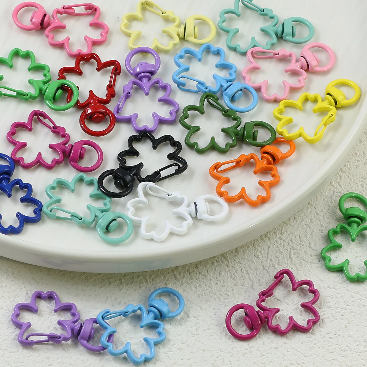 2-20PCS 35MM Zinc Alloy Colourful Lacquered Flower Lobster Clasp Swivel Clasp For Making Jewelry Keychain Pendant Accessories