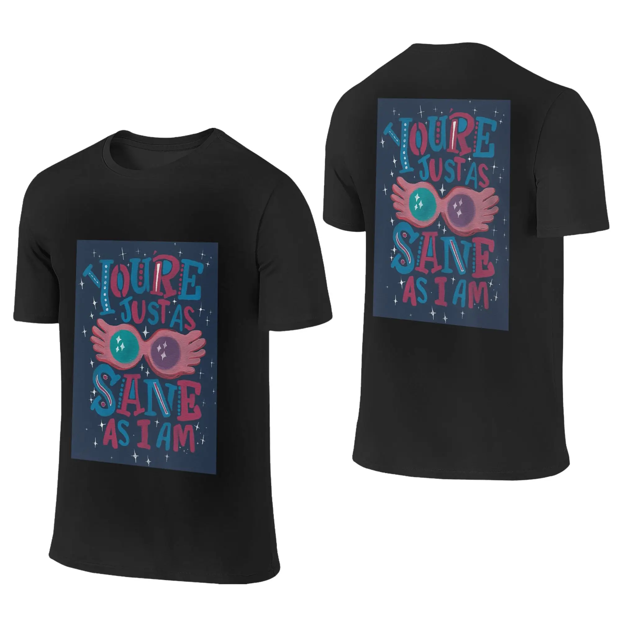 Camiseta 100% de algodón Luna L-Lovegoods Glasses para hombre, camiseta de doble cara con cuello redondo, camisetas de verano, tallas S-6XL