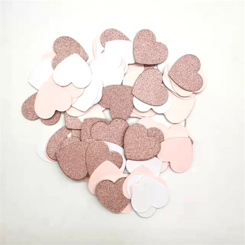 100pcs Glittler Rose Gold 3cm Heart Paper Confetti Wedding Card Paper Confettis Birthday Baby Shower Wedding Party Supplies