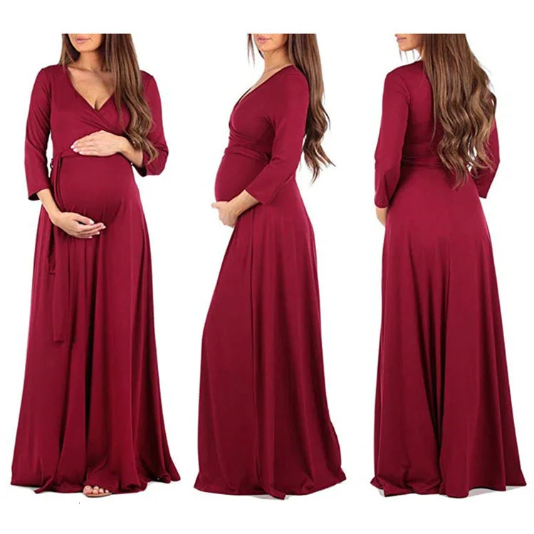 

2021 Maternity Clothes Dresses For Pregnancy Women V-Neck Sexy Dress Pregnant Female Nursing Clothing For Photo Shoot Q0406