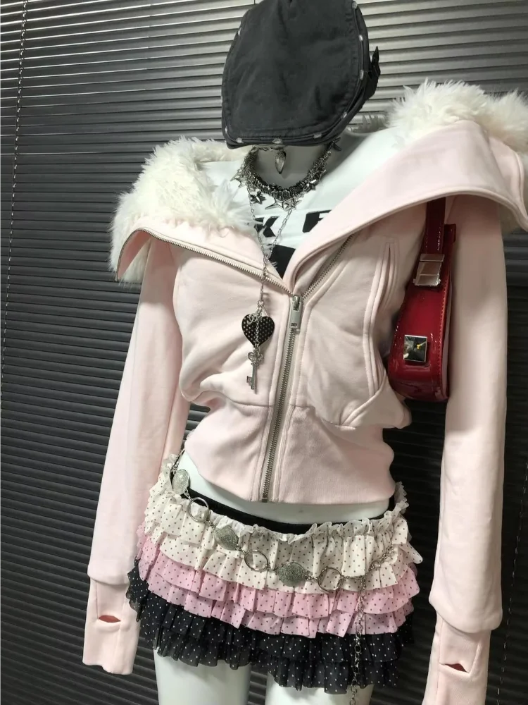 الأمريكية Gyaru Acubi Alt الجرونج تونك تصميم قلنسوة بسحاب سوداديراس Y2k الملابس Ropa De Mujer هوديس القوطي الشارع الشهير البلوز