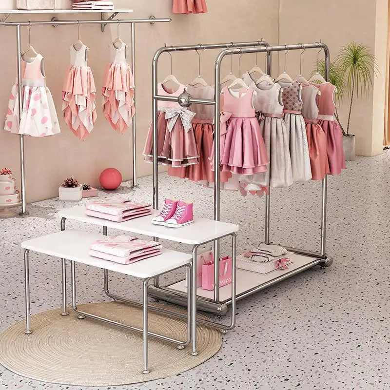 Children's clothing store stainless steel floor-to-ceiling mid-island hanger double-row middle side hanger