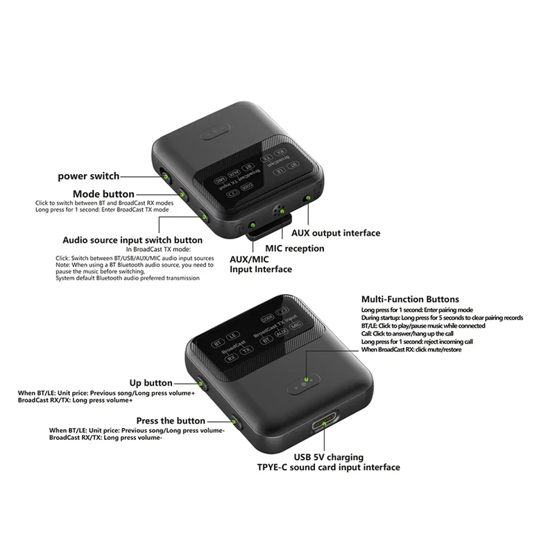 Bluetooth 5.4 오디오 수신기 송신기 오디오 어댑터 오디오 어댑터 Mic-AU47이 포함된 무선 스테레오 음악