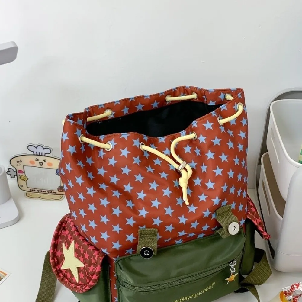 

Cute Large Capacity Lucky Star Backpack Y2K Korean Style Drawstring Schoolbag Multi-pocket Nylon Hiking Camping Bag Students