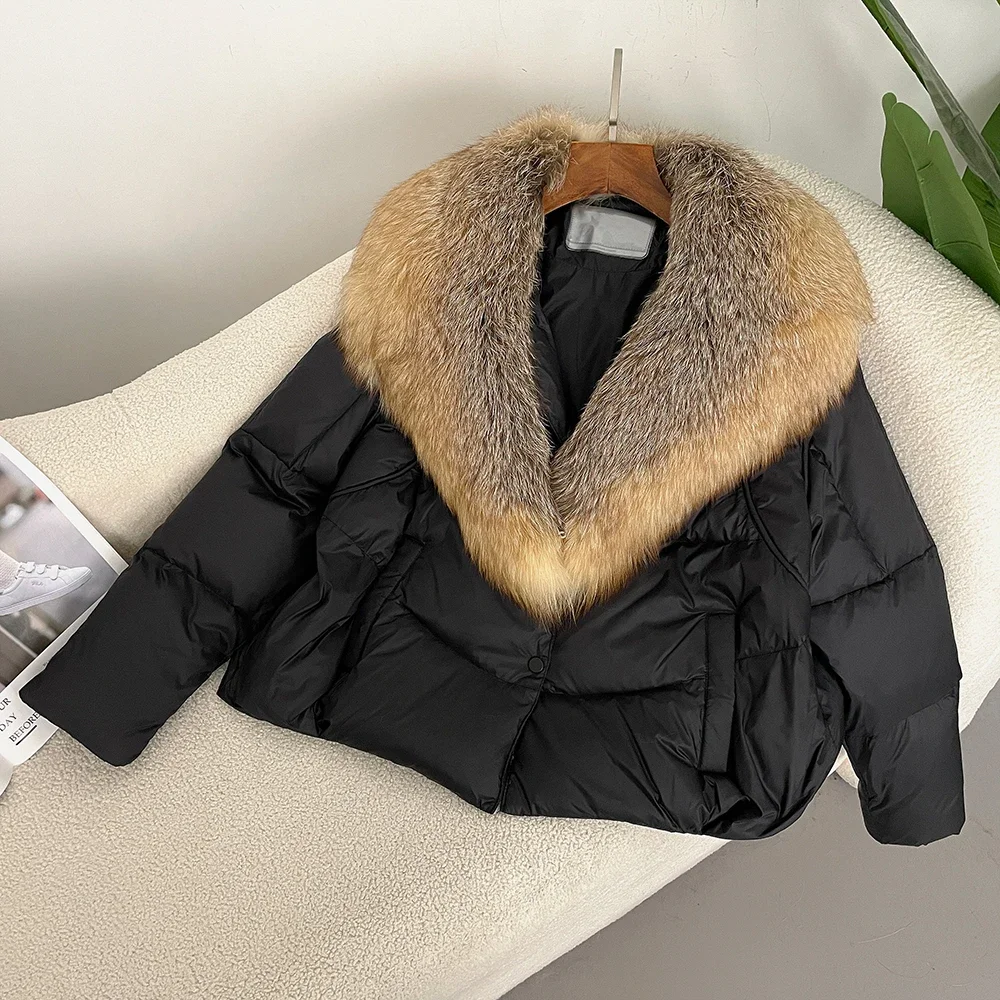 2024 New White Duck Down Jacket Women Real Fox Fur Coat Autumn Winter Fur Coat Warm Fur Jacket Designer European Fashion