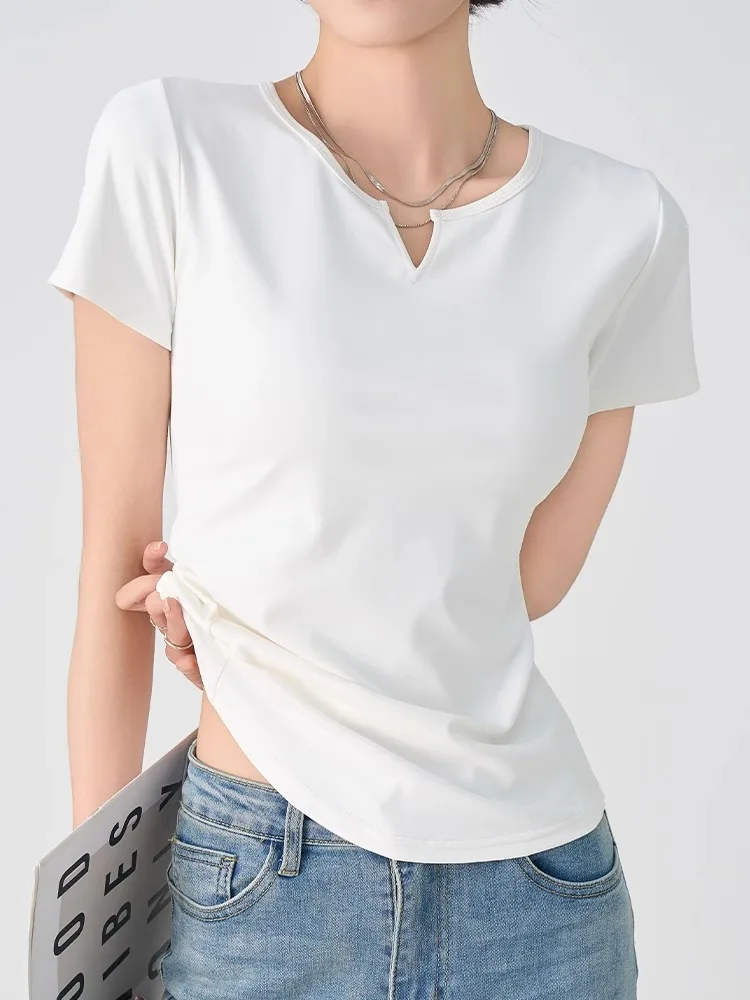 

White Qui-Dry ort-Sve Women's Summer V-Ne Ice Silk T-irt Waist-Cinching Slimming Fitn Sport Top Korean Sle Lo...