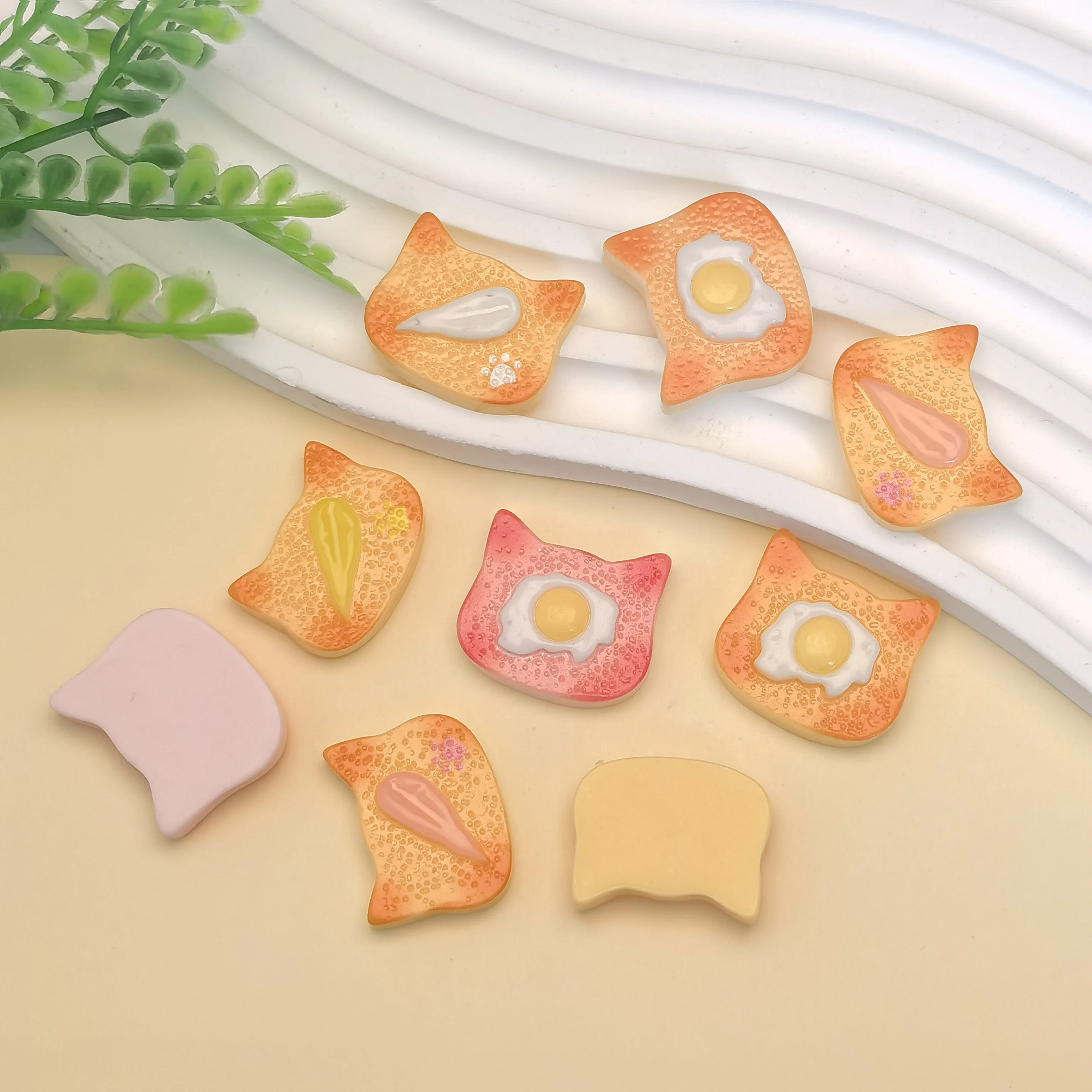 Kawaii Resin Cat Biscuit Toast Pudding Flatback Cabochon Scrapbook Crafts Doll house Accessories DIY Phone Decor