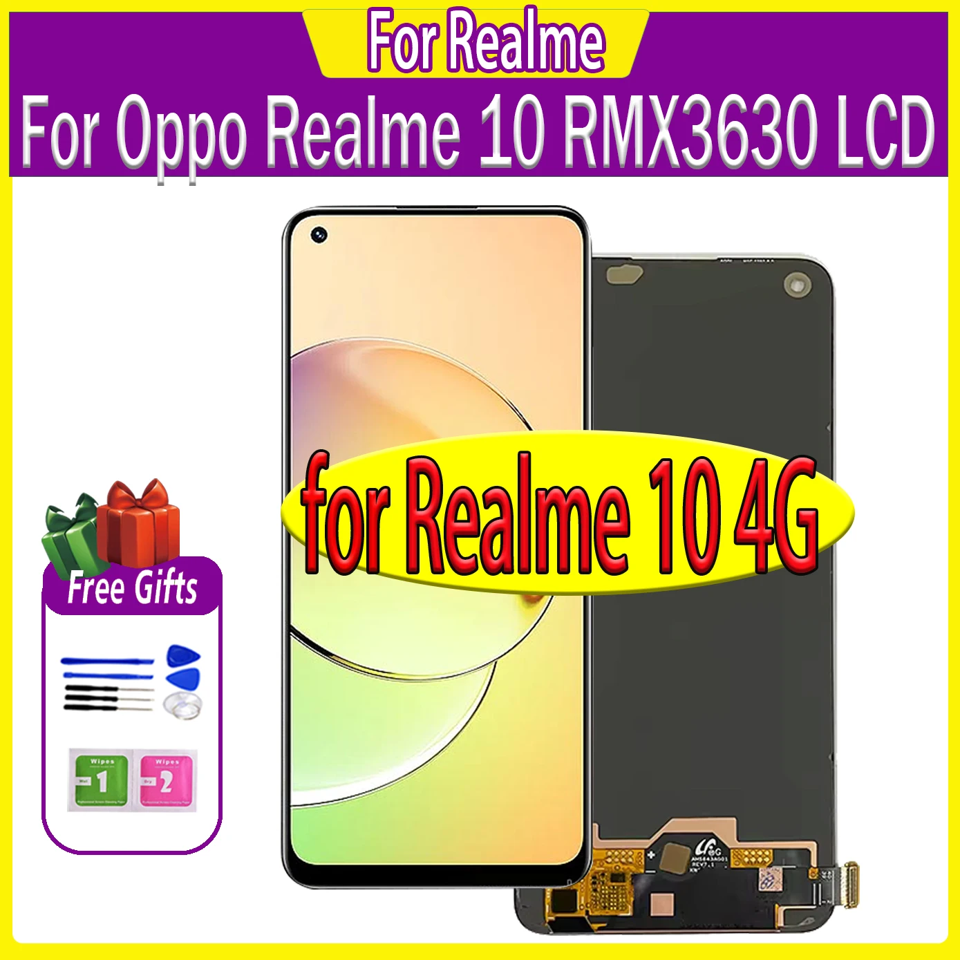 6.4“ AMOLED For Oppo Realme 10 RMX3630 LCD Digitizer Assembly Realme 10 4G Display Display Screen Touch Panel