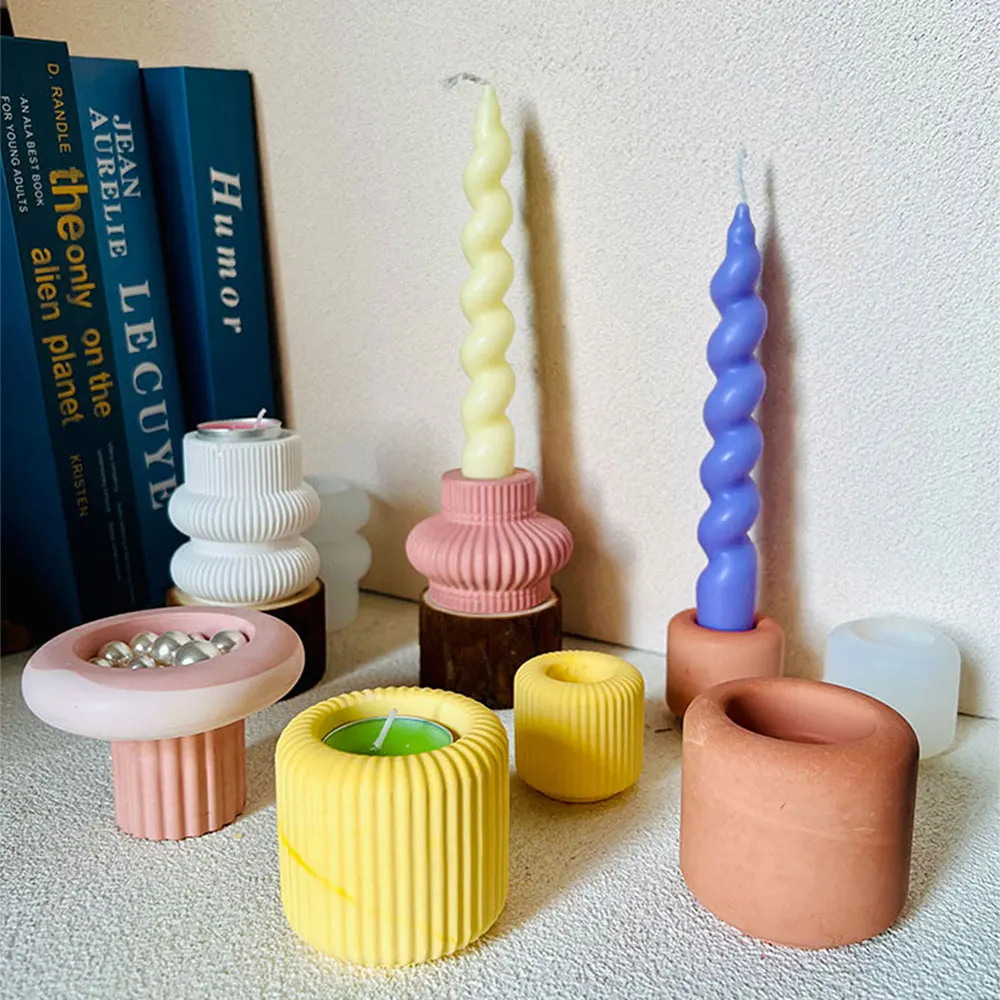 Klassischer gestreifter Kerzenhalter, Silikonform, DIY-Kerzenständer, Betonform, Teelichthalter, Gips 2024, Weihnachtsform
