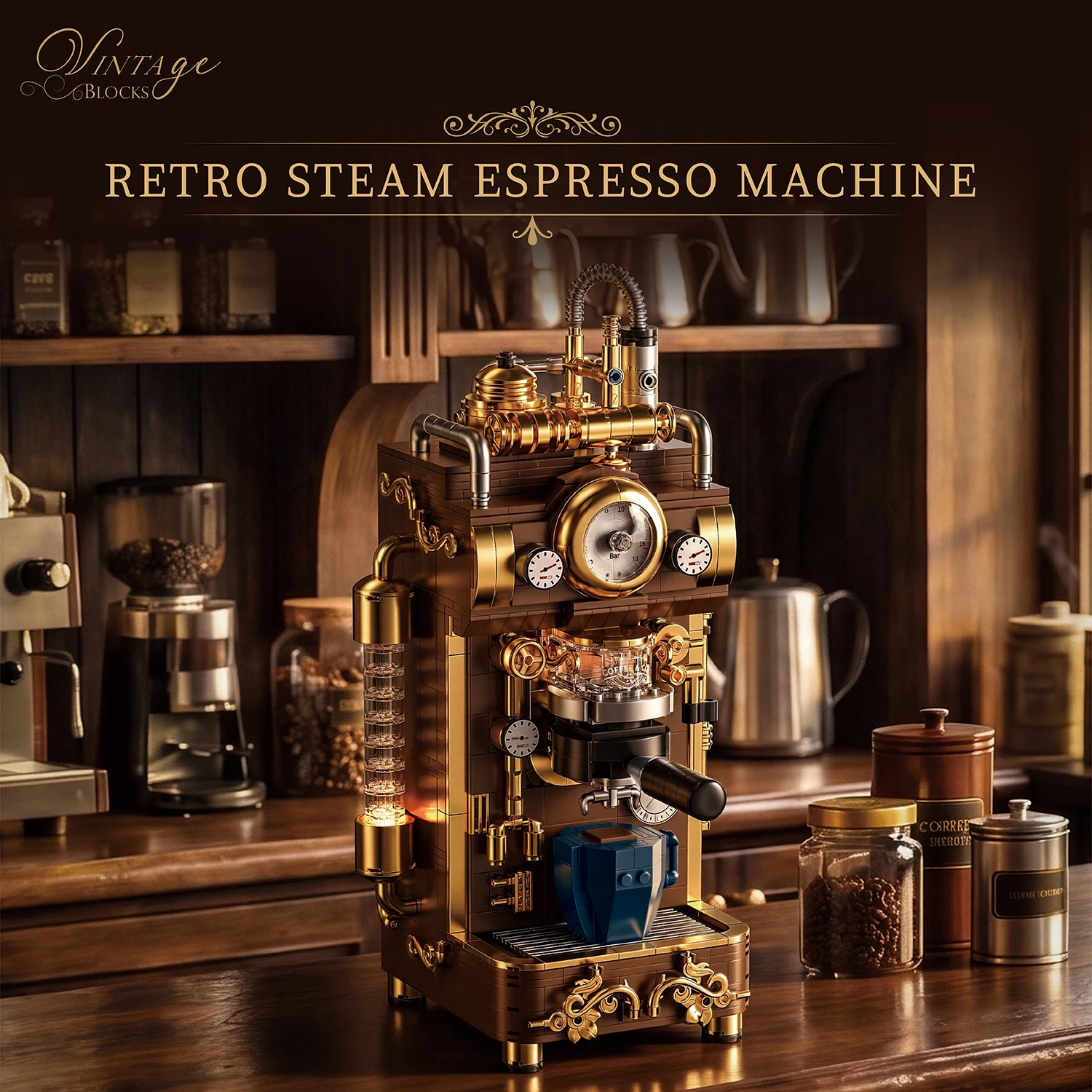 Retro Coffee Machien Building Blocks DIY Assembly Toys Mini Brick Home Decorative Creative Gift 1091pieces Plastic Model