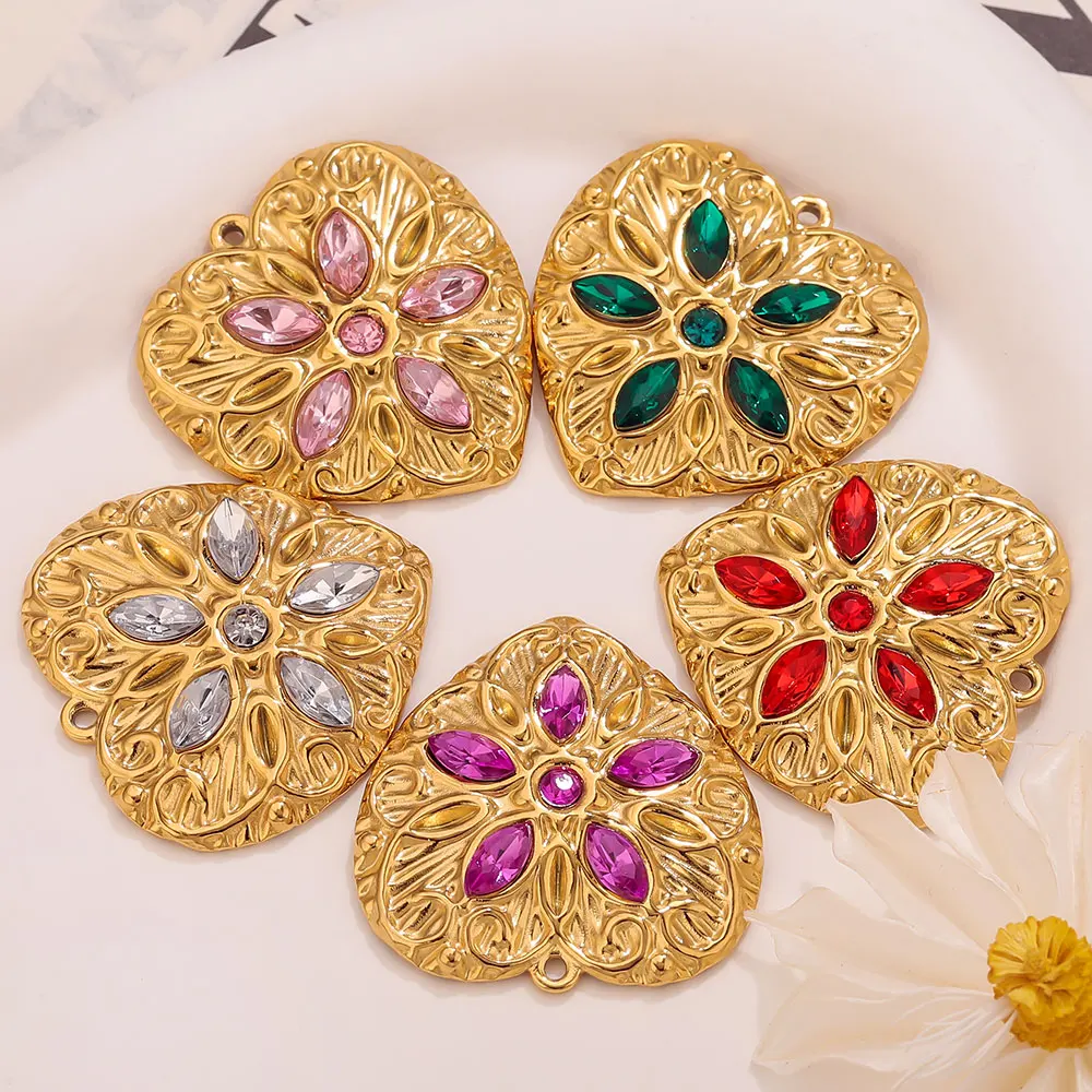 

2PCS Stainless Steel Charms Boho Heart Rhinestone Pendant Findings for DIY Jewelry Making Necklaces Bracelets Earrings Wholesale