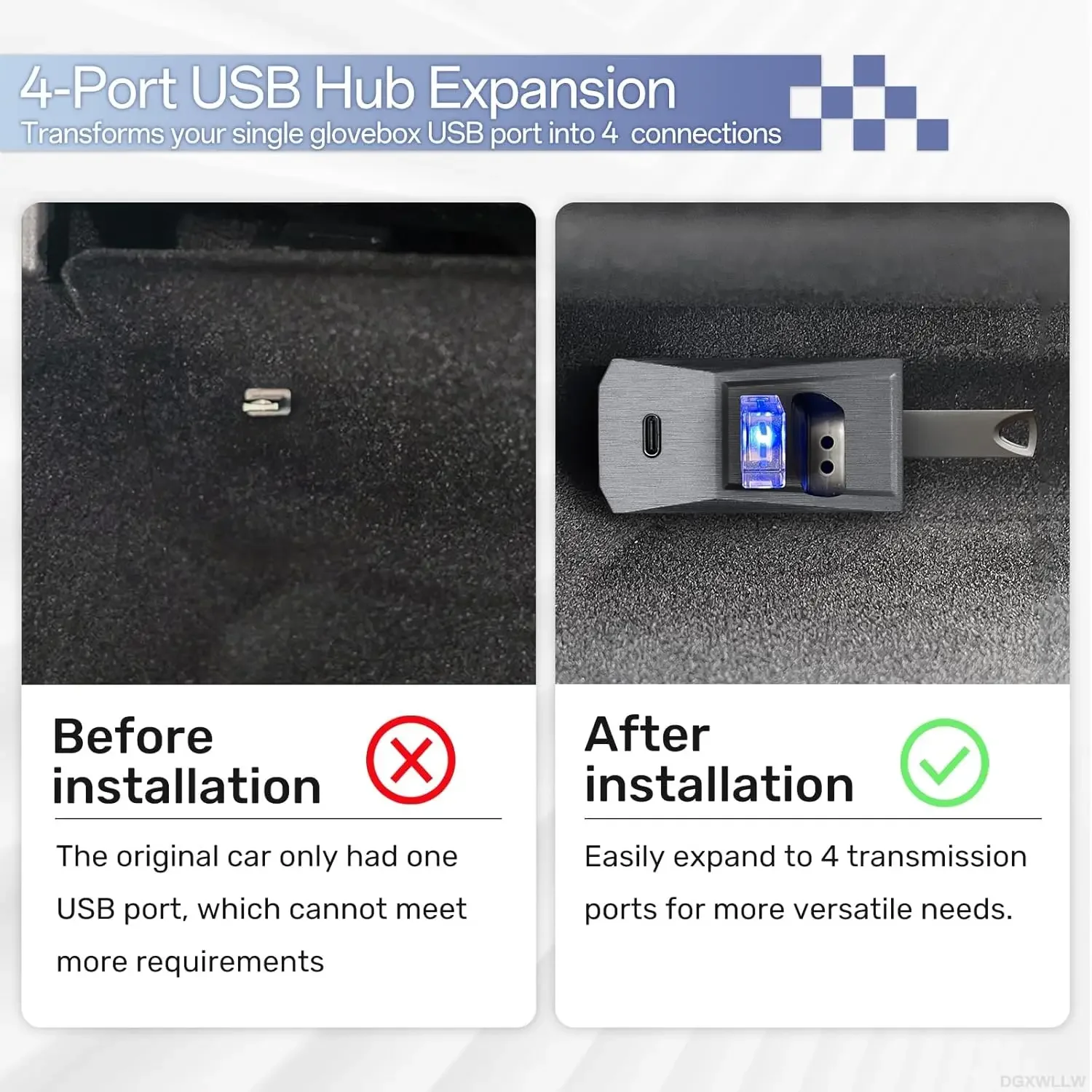 Luxuriöser 4-in-1 Handschuhfach-USB-Hub für Tesla Model YL Y Juniper 2025-2026 und Launch Model 3 Highland 2024-2026 – Detail 5