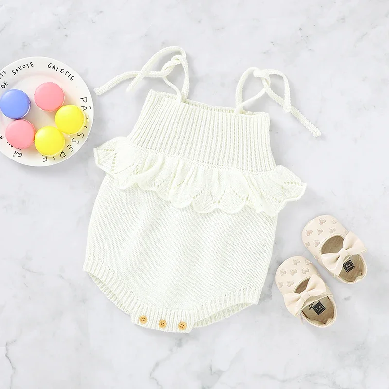 

Newborn Baby Bodysuit Knit Infant Girl Boy Jumpsuit Fashion Solid Ruffles Toddler Kid Sling Clothes Sleeveless 0-18M Top Romper