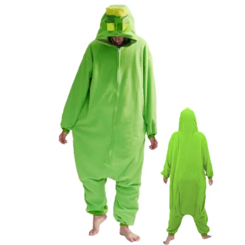 qq38 سستة الكبار Kigurumi الرجال الأخضر تأثيري نيسيي منامة Homewear ملابس خاصة بذلة عيد الميلاد زي حفلة هدية عيد ميلاد