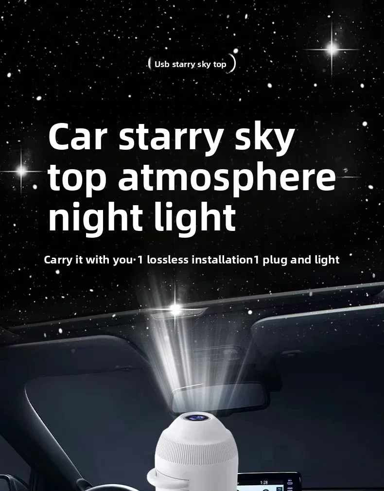 2-in-1 Sternenhimmel-Nachtlichtprojektor Plug-and-Play Galaxie-Sternprojektor USB-betriebene Deckenleuchte für Schlafzimmer- und Autodekoration – Detail 6