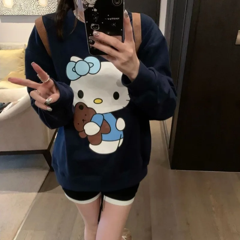 

Hello Kitty Winter Casual Lazy Style Printed Pullover Korean Version Loose Round Neck Top Simple Fashion Versatile Trend Hoodie
