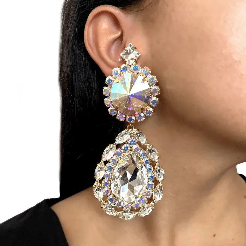 

Красочные серьги с каплями воды, ювелирные изделия для женщин, большие висячие серьги со стразами, свадебные аксессуары королевы
