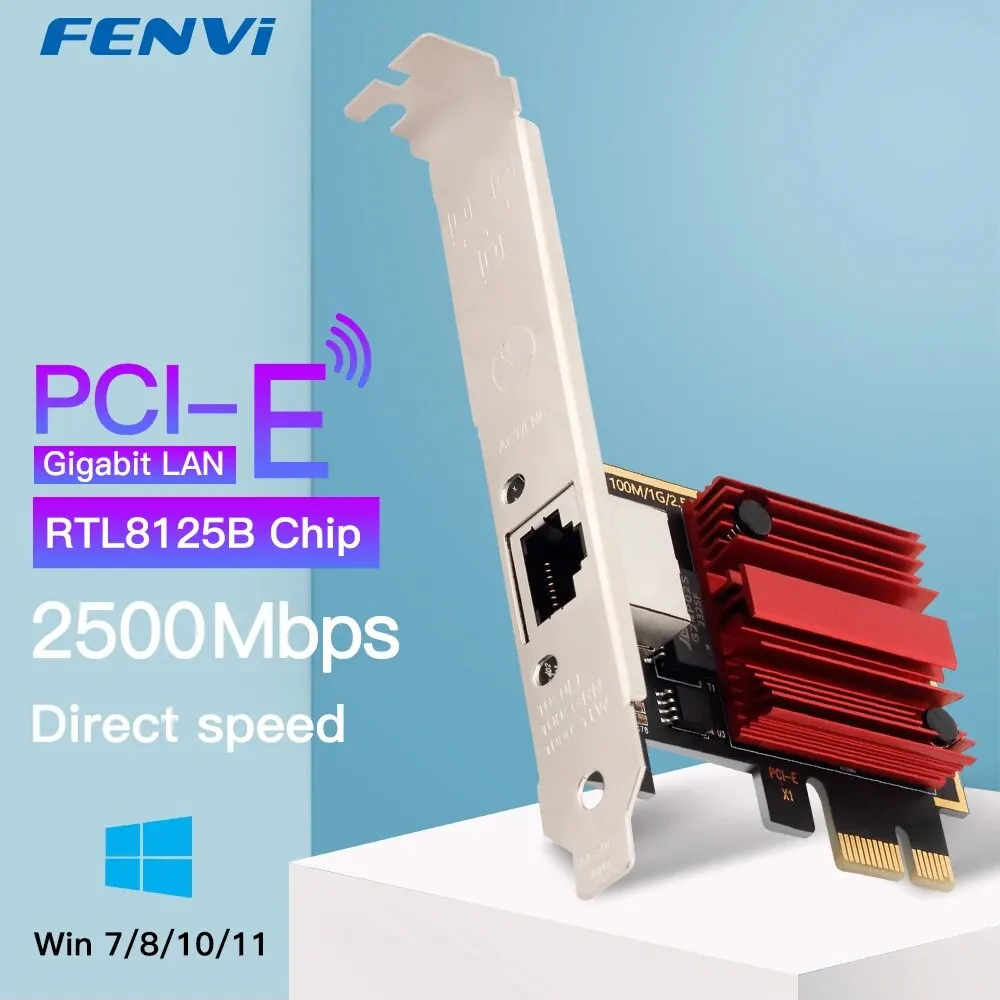 FENVI 2,5G PCI-E a tarjeta de red RJ45 Chip RTL8125B 100/1000Mbps 2,5Gbps adaptador de controlador LAN con cable Ethernet para Win7/8/10/11