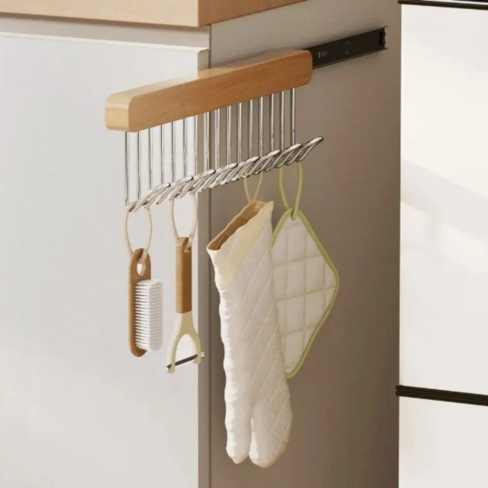 

Многофункциональная выдвижная вешалка для одежды с 8 или 12 крючками, экономия пространства, деревянный материал, для шкафа