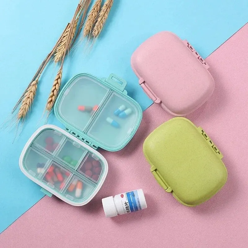 8 Grids Organizer Container For Tablets Travel Pill Box With Seal Ring Small Box For Tablets Wheat Straw Container For Medicines