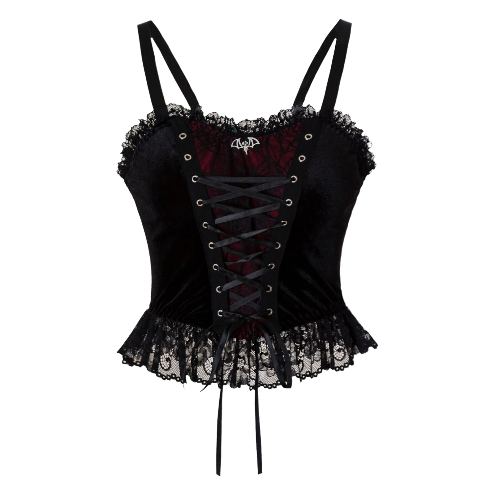 

Womens Vintage Gothic Corset Top Front Lace-up Lace Trim Velvet Bustier Camisole Renaissance Cosplay Events Steampunk Blouses