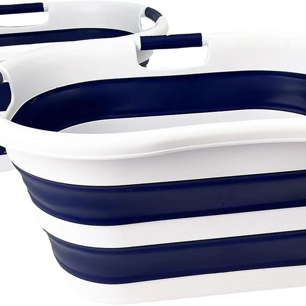 

40L (10.5 gallon) Set of 2 Collapsible Plastic Laundry Hamper - Foldable Pop Up Storage Container/Organizer - Portable Washing T