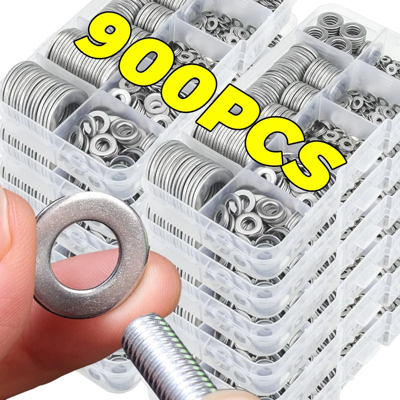

900pcs Stainless Steel Washer Metal Sealing Gasket M2 M2.5 M3 M4 M5 M6 M8 M10 M12 Flat Washers Rings Gaskets Assortment Kits