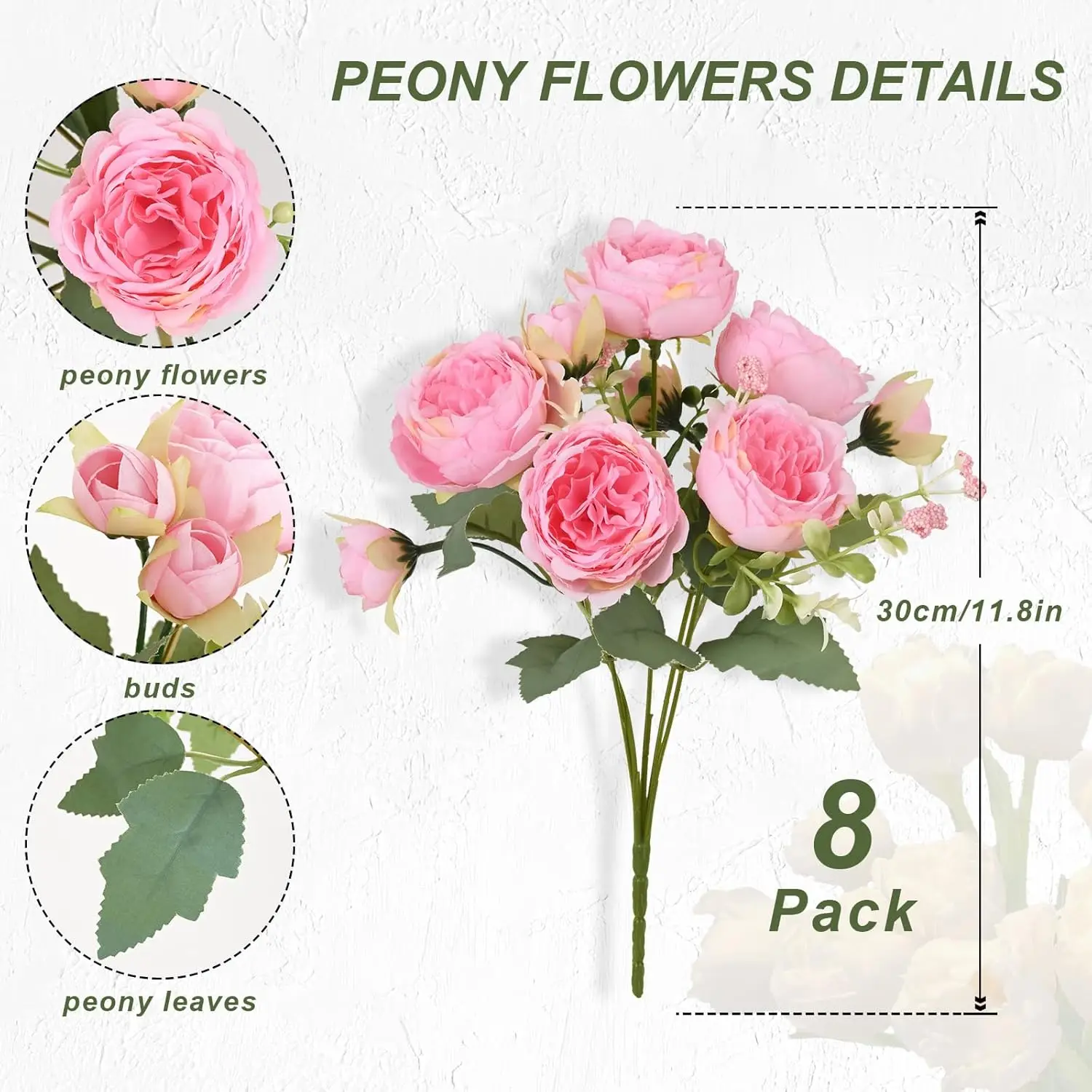 8 Packs Artificial Peonies Flowers Silk Peonies Flowers Fake Peonies Bouquet for Centerpiece Table Wedding Party Home Decor