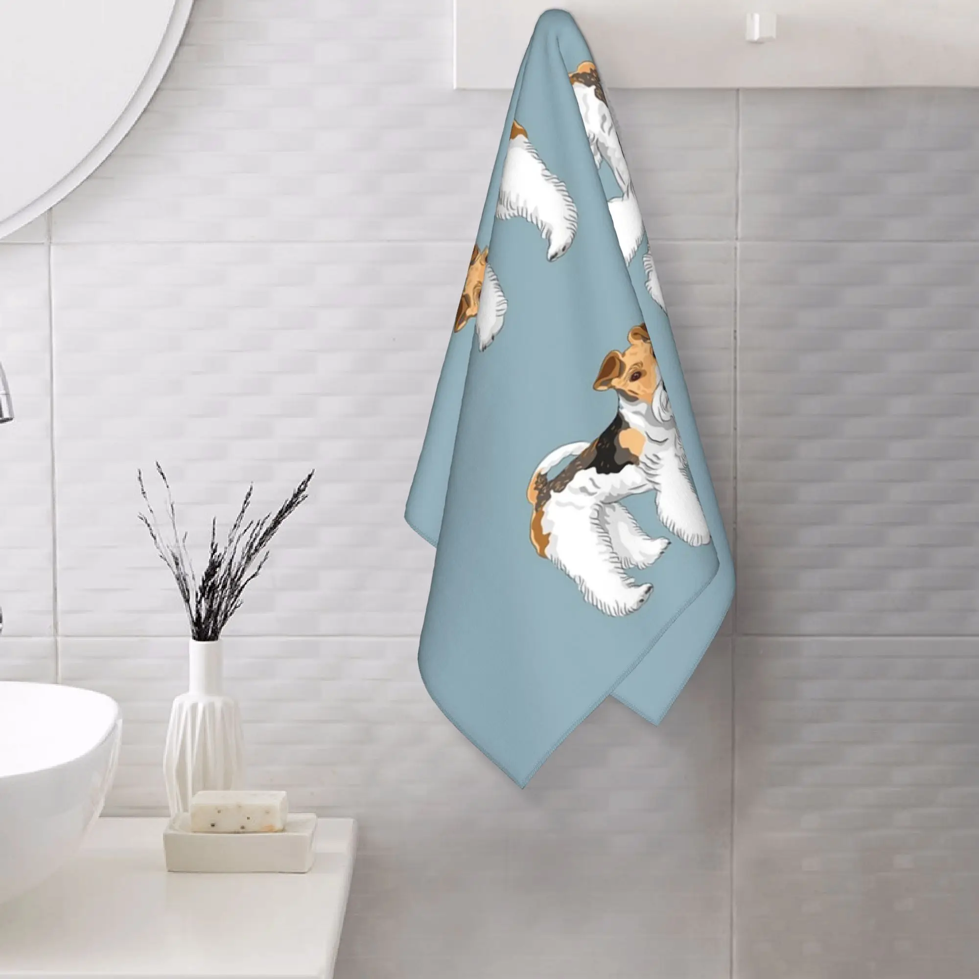 Custom Retro Wire Haired Fox Terrier Design Soft Face Towel Quick Dry Pool Bath Cotton Towels Breathable