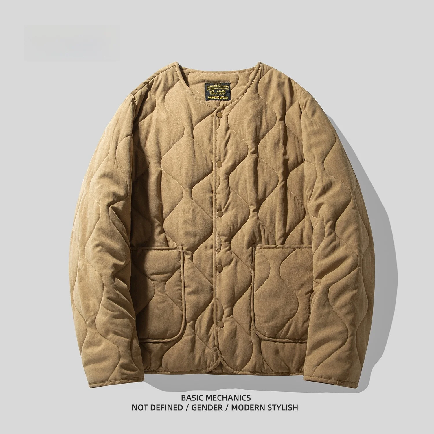 

American Retro Workwear Jaet Inner Cotton ex Winter Non-collared Outerwear Layering Coat with Large kets