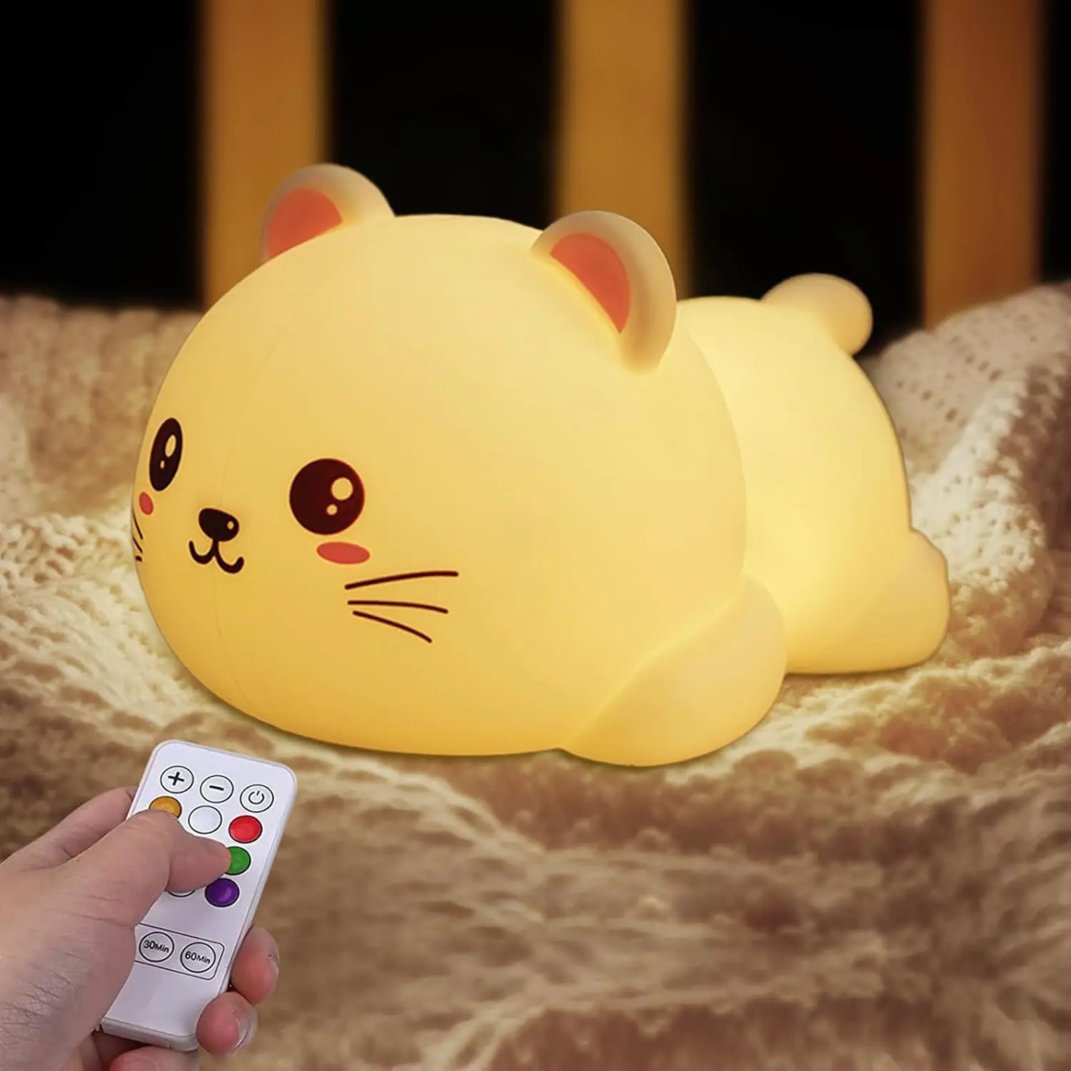 

Night Light For Kid Baby Room Silicone Lying Flat Cat LED Animal Decor Home Nightlight With Remote Cute kitty Lamp Birthday Gift