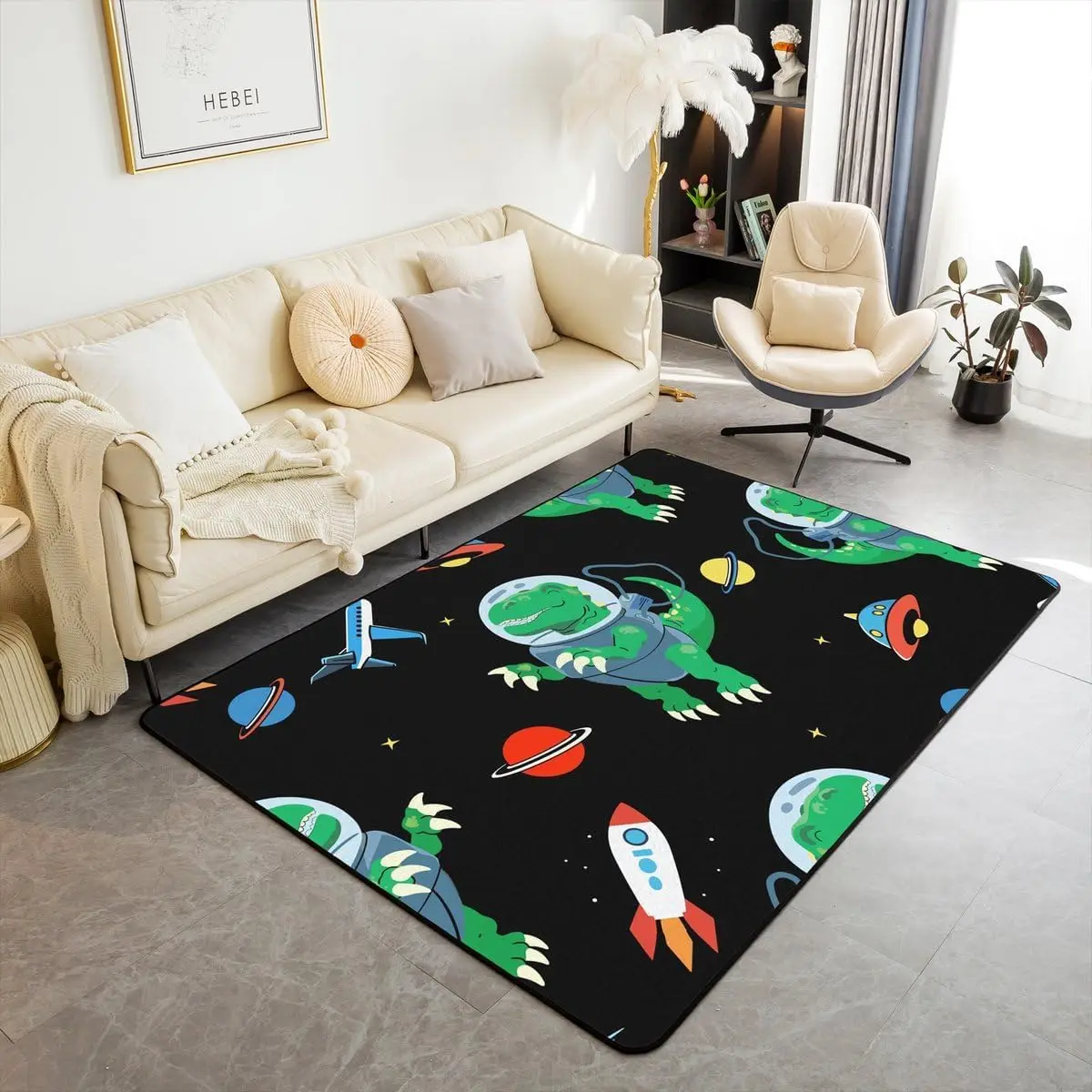 

Коврик с изображением динозавра-космонавта, напольный коврик, коврики для гостиной, спальни, декор, пушистый, мягкий, фланелевой, космический ковер с динозавром, мягкий