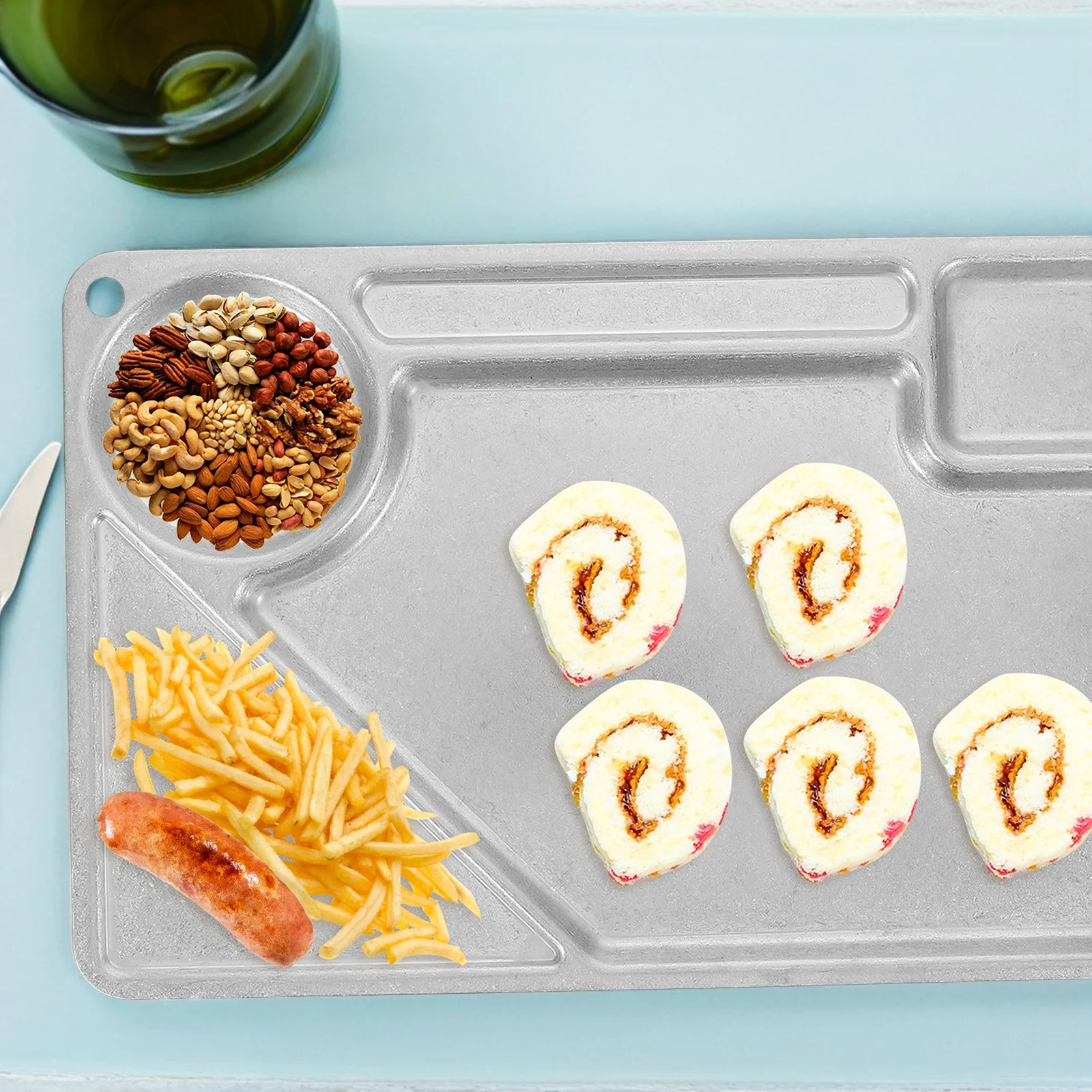 

Retro Dessert Plate Decorative Tray Rectangular Divided Plates Stainless Steel Round Lunch Silver Pizza Metal Dinner Section