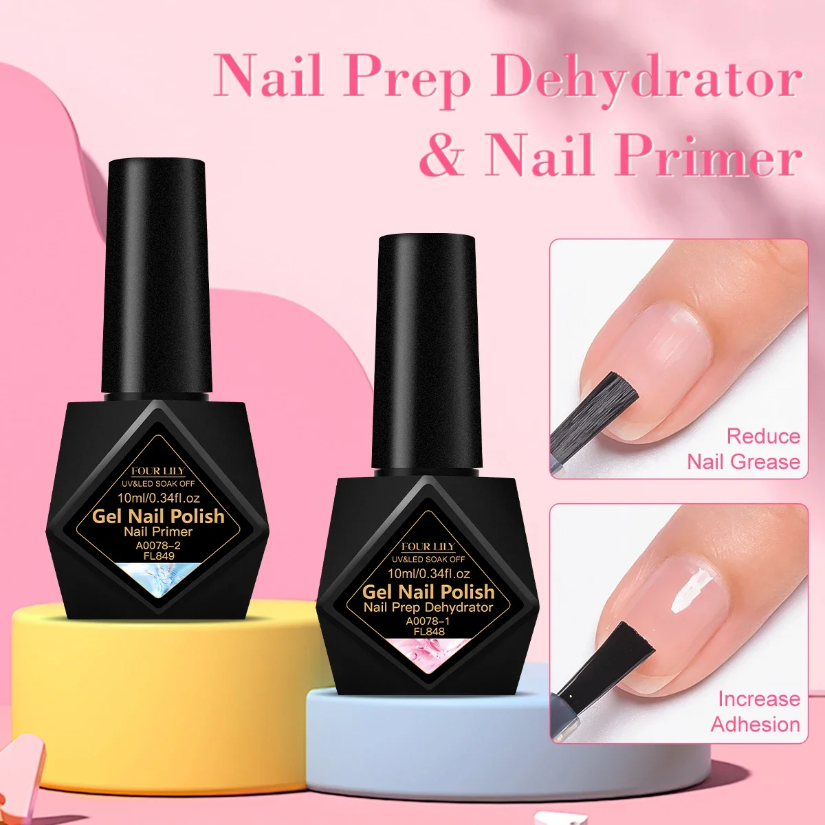 FOUR LILY 10ml apprêt à ongles déshydrateur de préparation des ongles vernis à ongles longue durée séchage à l'air Semi Permanent Nail Art vernis fournitures