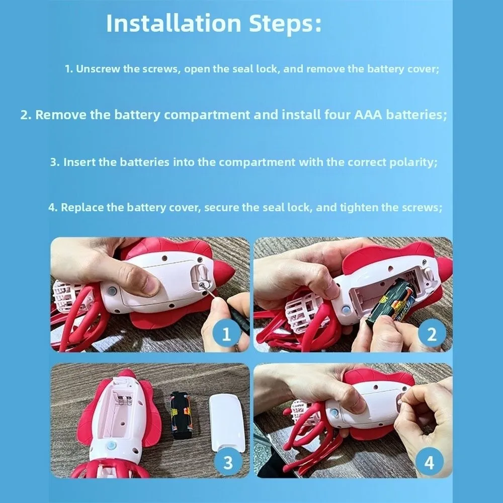 Diseño de simulación, calamar eléctrico, estilo de dibujos animados, funciona con batería, juego de agua, juego anti verdadero, piscina, natación