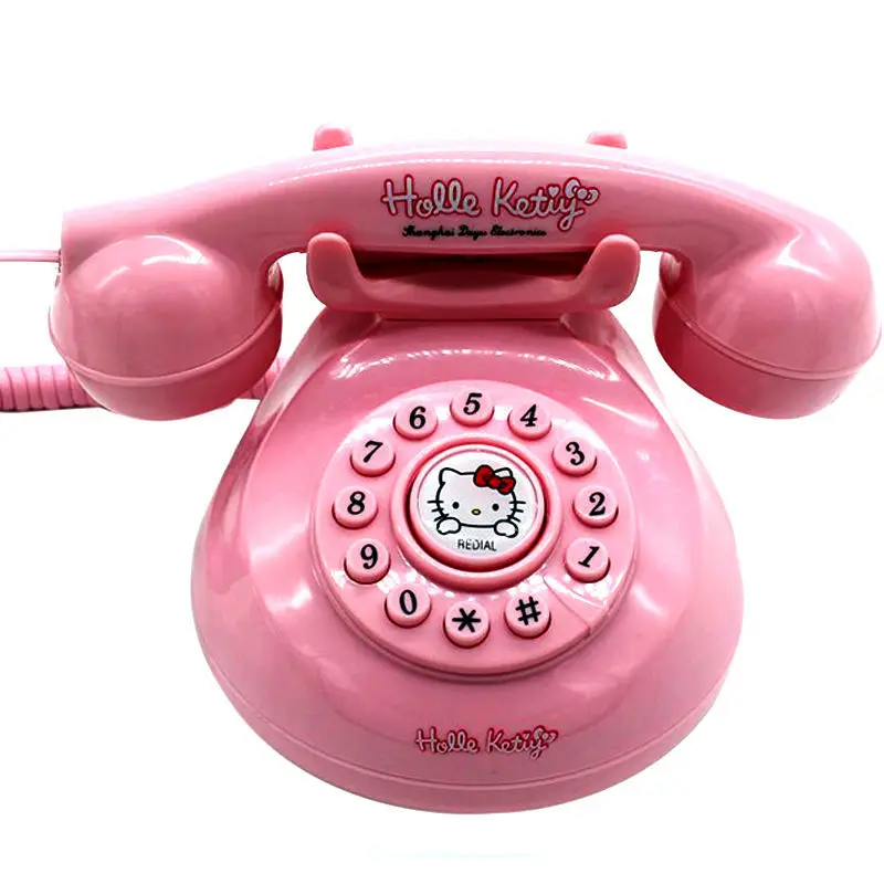 Sanrio Kawaii Anime Hello Kitty Pink Creative Cute Retro Antique Corded Landline Telephone Without Battery Child Toy Girl Gift