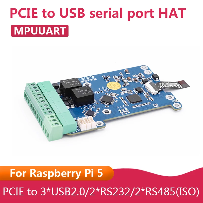 

New MPUUART PCIE To USB Serial Port HAT For Raspberry Pi 5 PCIE To 3* USB2.0/2* RS232/2* RS485 (ISO)