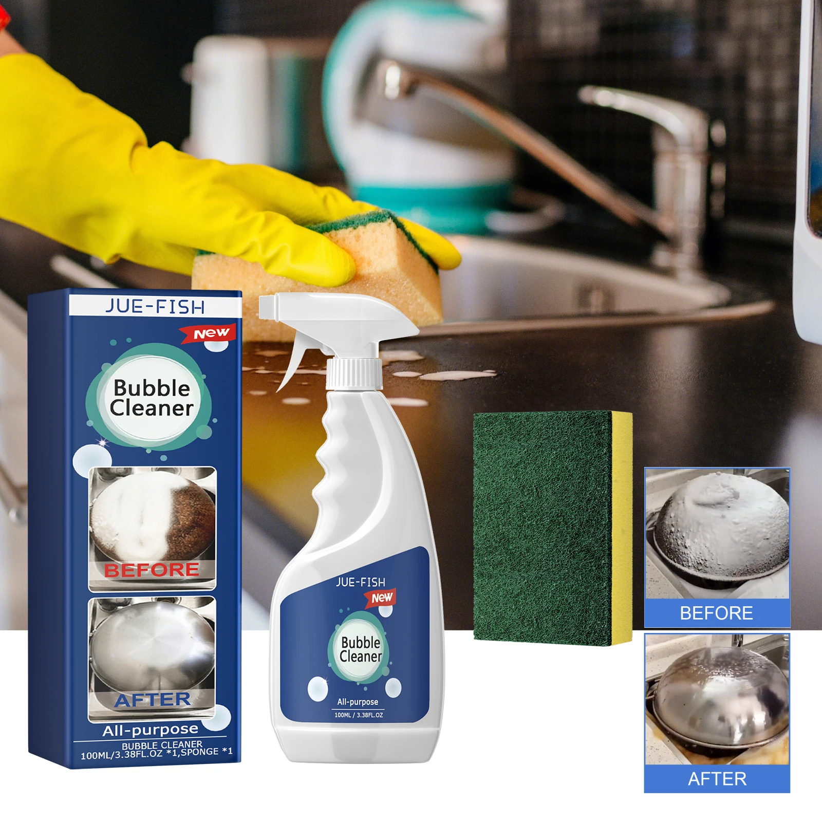 Limpador de espuma para graxa de cozinha, exaustor de parede, panelas, limpador de graxa