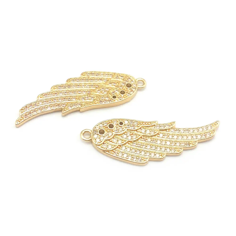 4PCS 18K Gold Color Brass and Zircon Wing Charms Pendants High Quality Diy Jewelry Making Supplies Necklace Earrings Accessories