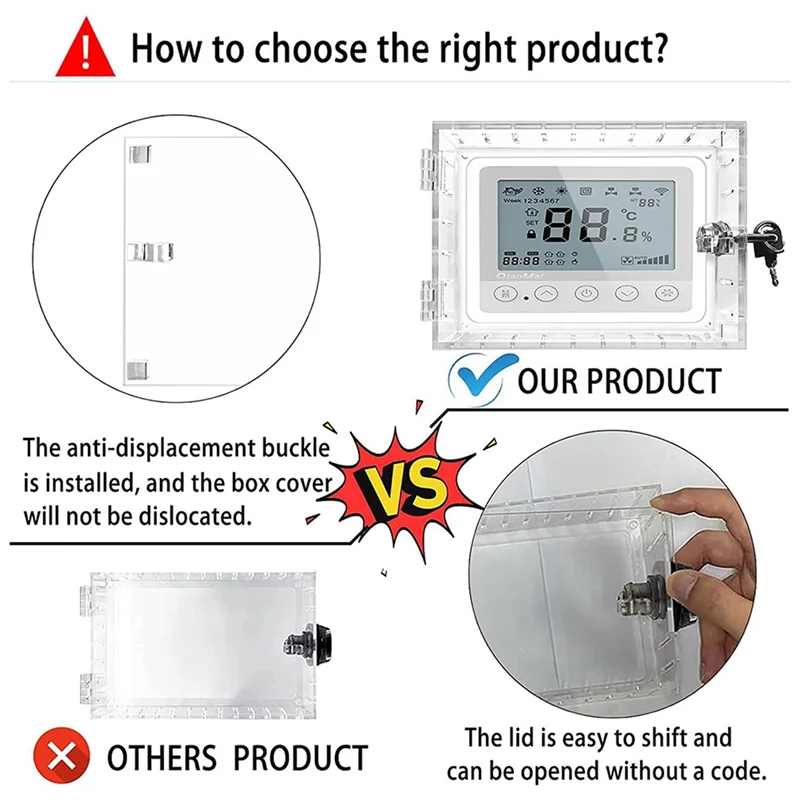 Y42a-caixa de bloqueio do termostato com chave, protetor transparente do termostato para termostatos na parede, se encaixa termostatos 6.5in h x 3.9in w x 2in d