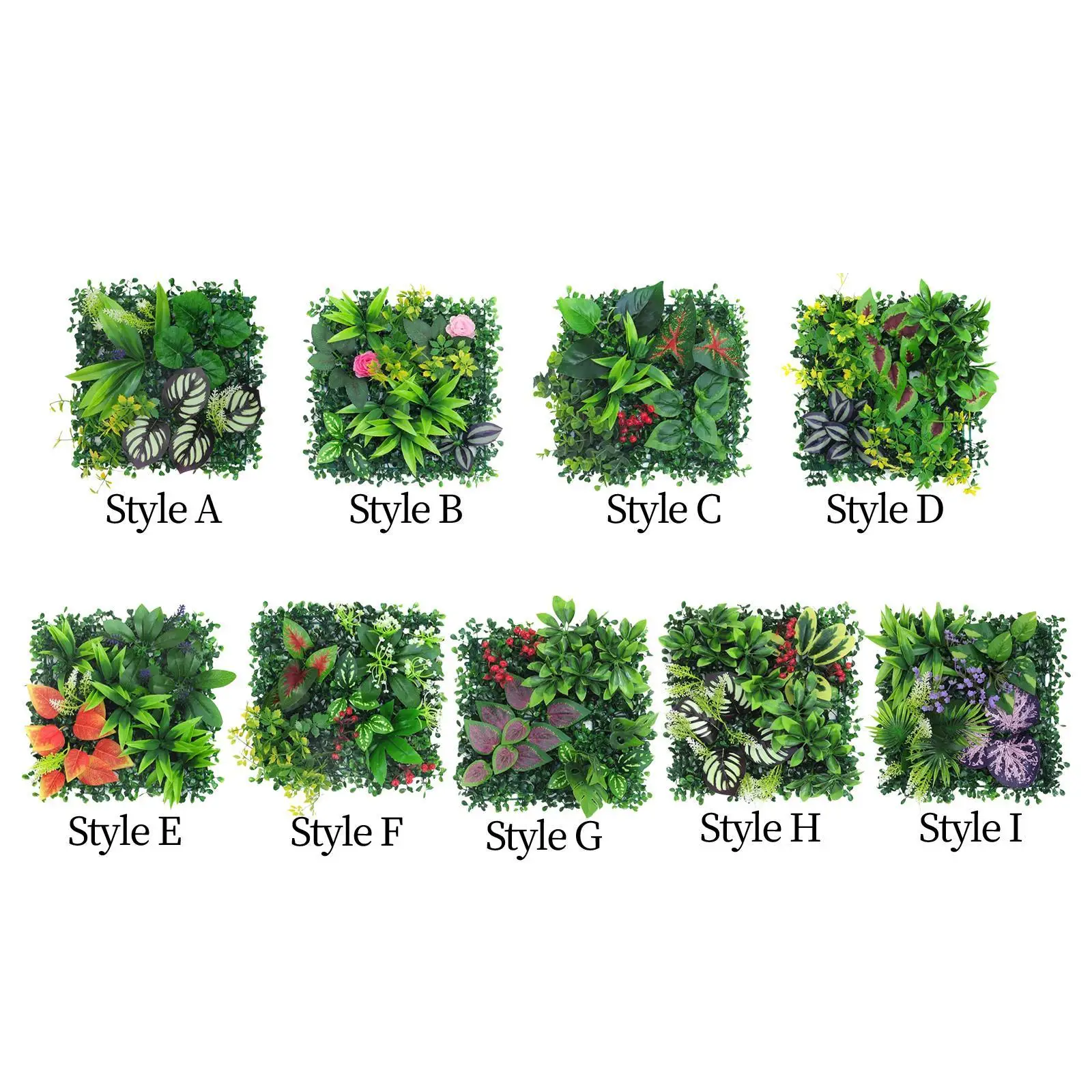 Simulation Grass Greenery Wall Panel Decor 25x25cm Realistic Pp Green Leaves for Privacy Screening Multipurpose