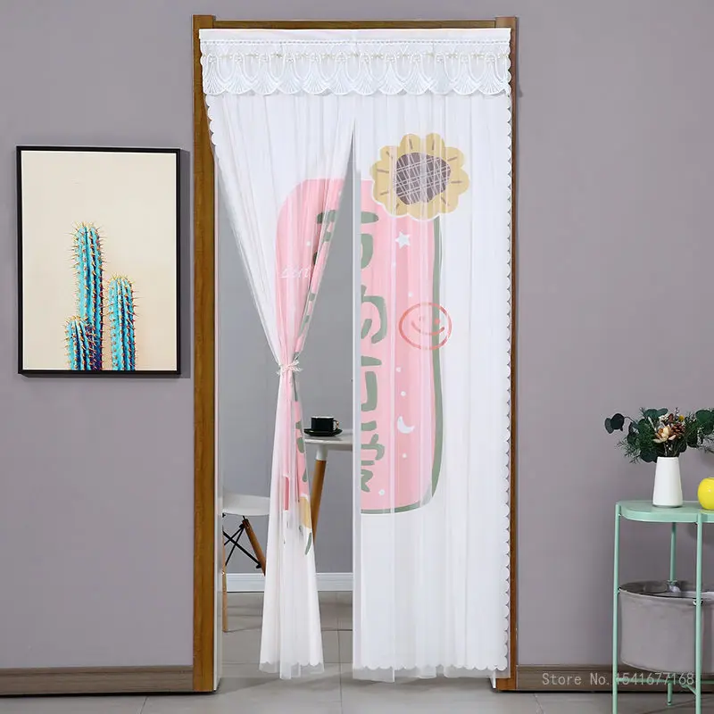 Summer Anti-Mosquito and Insect-proof Lace Anti-fly Curtain Kitchen Bedroom Decor Double Layered Double Opening Door Curtain 1Pc