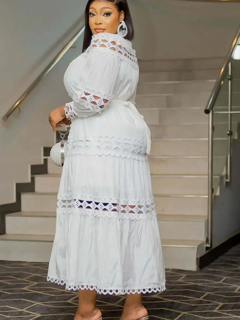 Plus Size African Party Dresses for Women 2024 New Fashion Dashiki Ankara Lace Wedding Gowns Elegant Turkey Muslim Maxi Dress