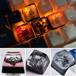 1 piece Handmade Resin Drip Glue Snow Mountain Keycap Cherry Blossom Transparent Cross Shaft ESC Game Mechanical Keyboard Keycap