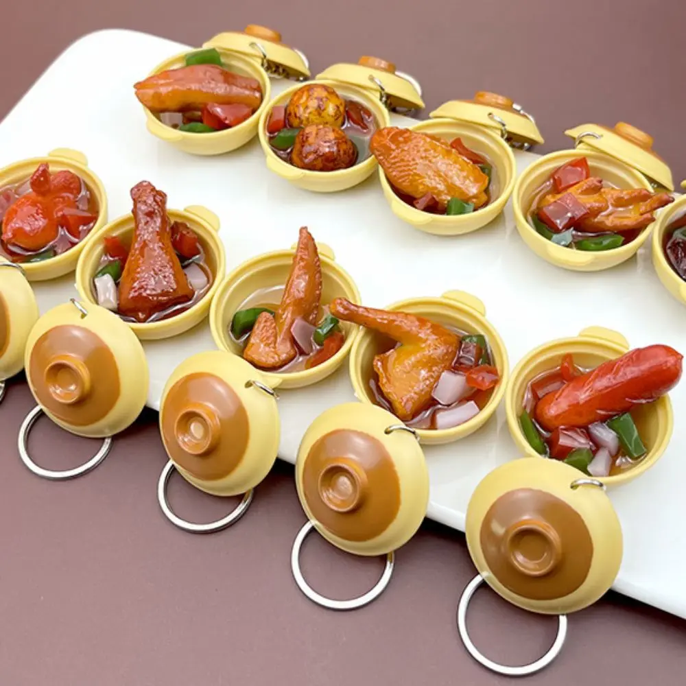 PVC Simulation Auflauf Anhänger Mini DIY Puppenhaus 3D Simulation Auflauf Teriyaki Huhn Gegrillte Wurst Auflauf Schlüsselanhänger