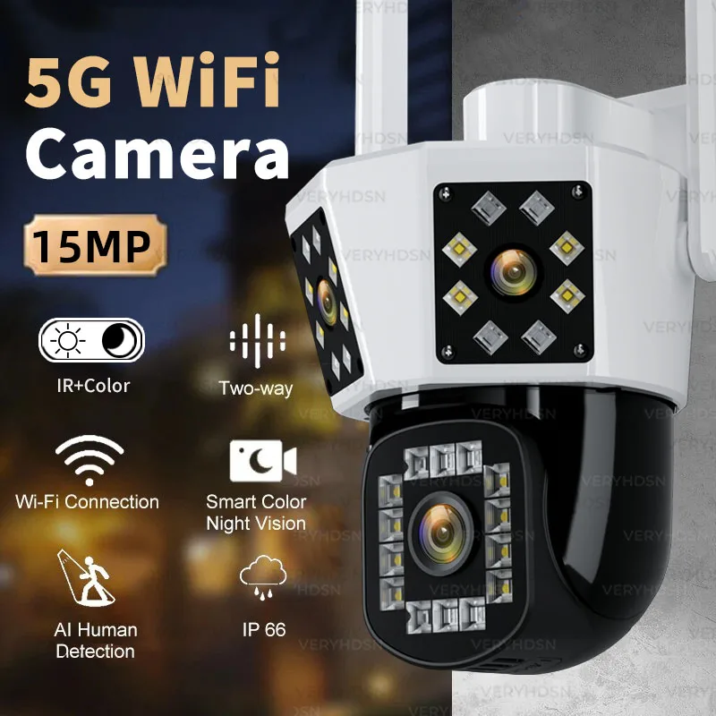 

15MP Outdoor WiFi Camera IP CCTV Video Survalance Cameras Motion Tracking HD PTZ 3 Lens 3 Screens Security Protection Waterproof