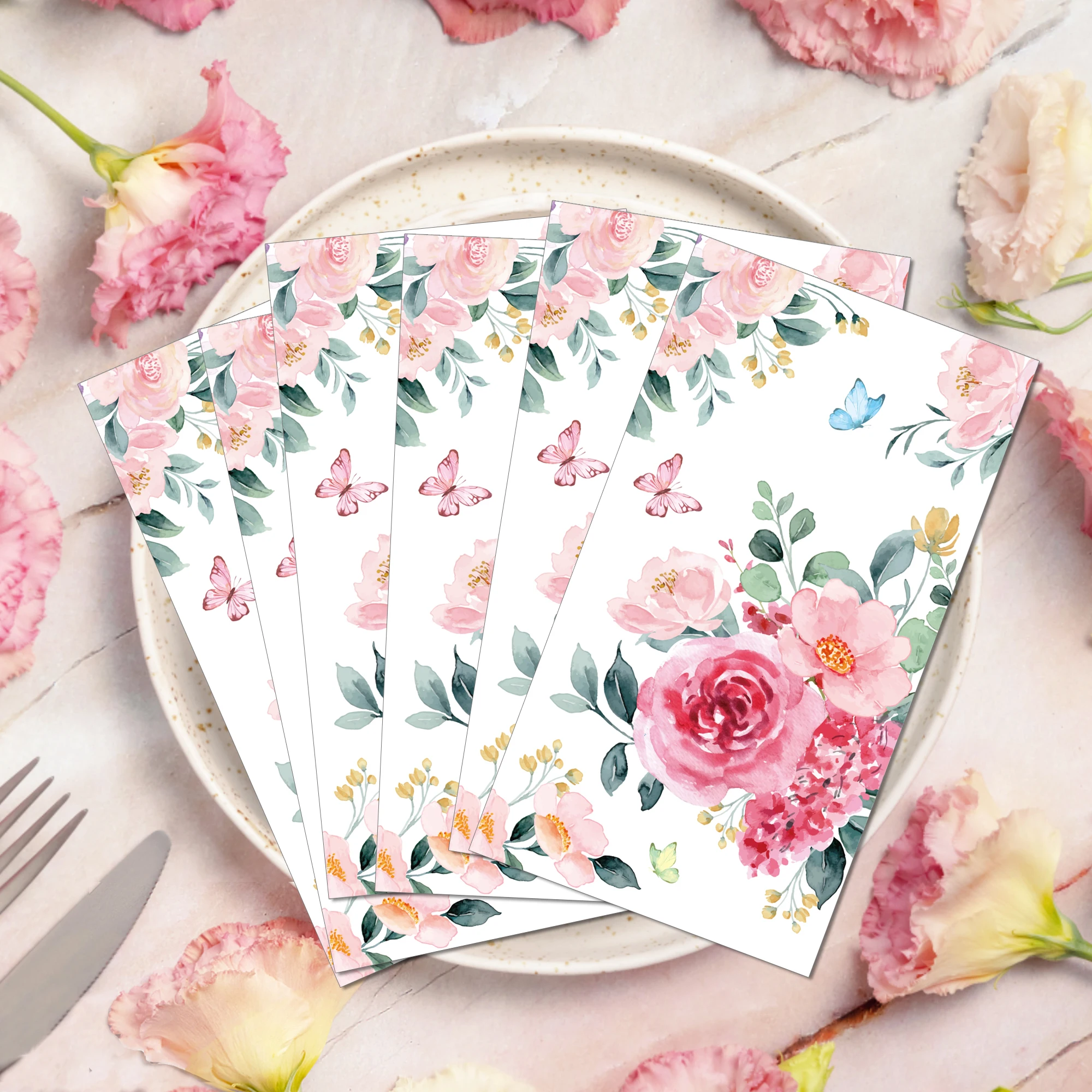 20pcs Rose Flowers Paper Napkins Wedding Party Disposable Tableware Serviettes Tissues Baby Birthday Party Dinner Table Decor