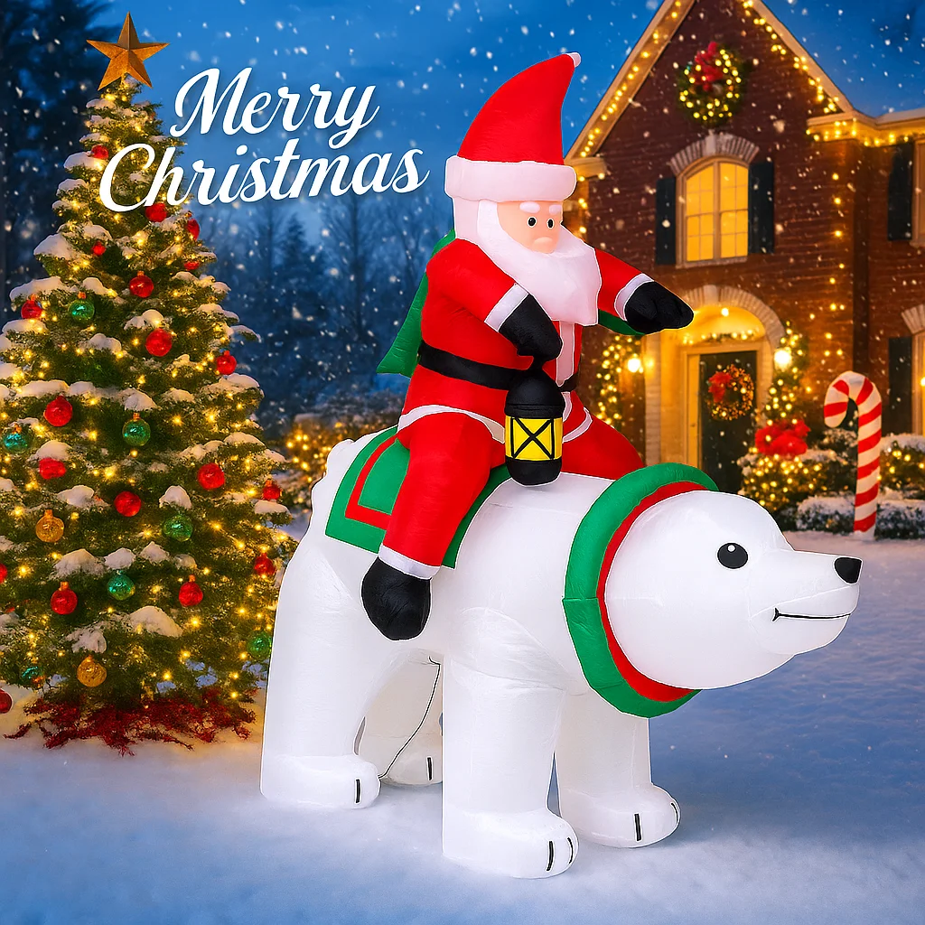 Jouets gonflables de 5,91 pieds, père noël, ours polaire, décoration de fête sur pelouse, éclairage LED, ornements de noël pour la maison, cadeau